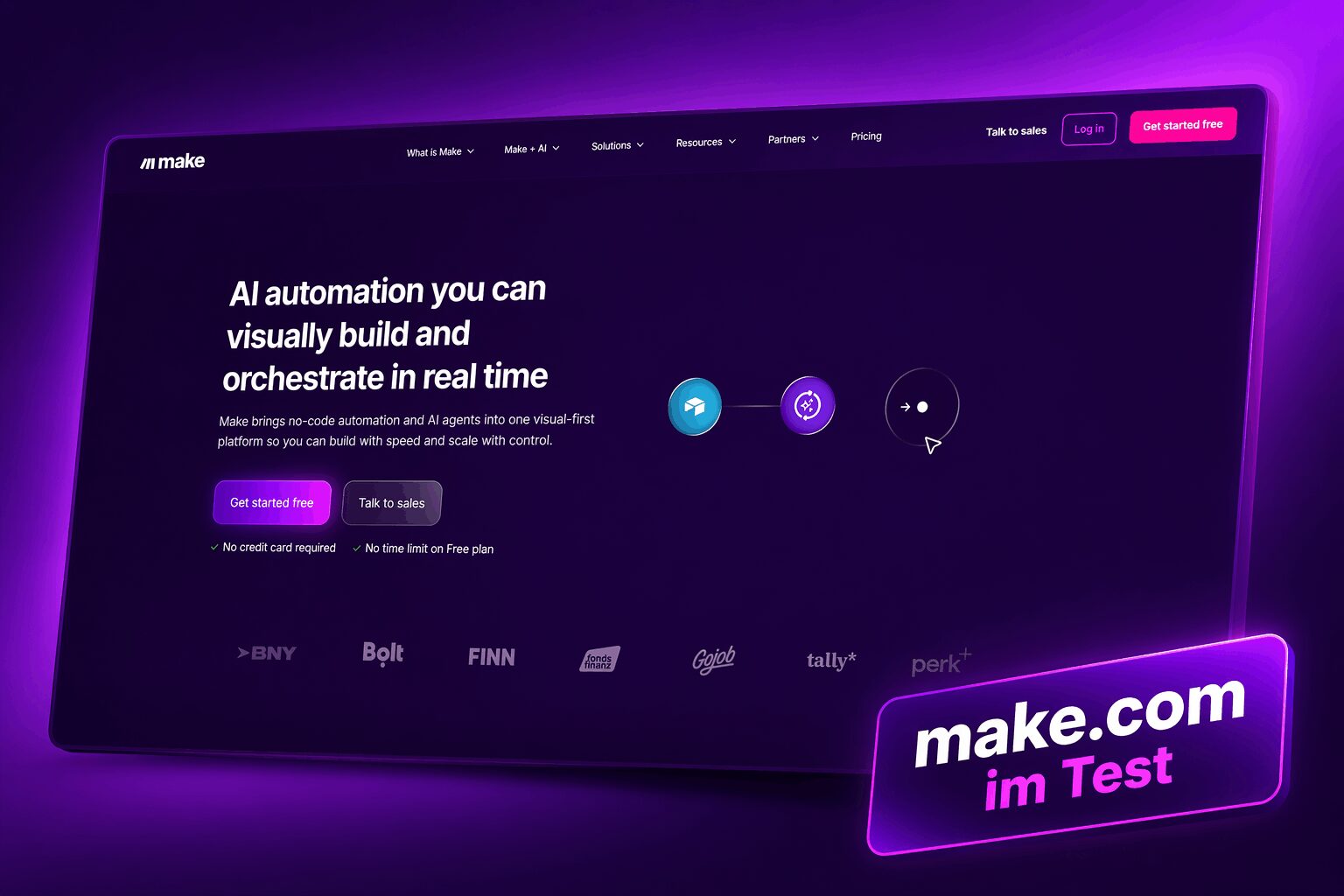 Make.com Szenario-Editor mit verbundenen Automation-Modulen - Visuelle Workflow-Automatisierung im Test 2026